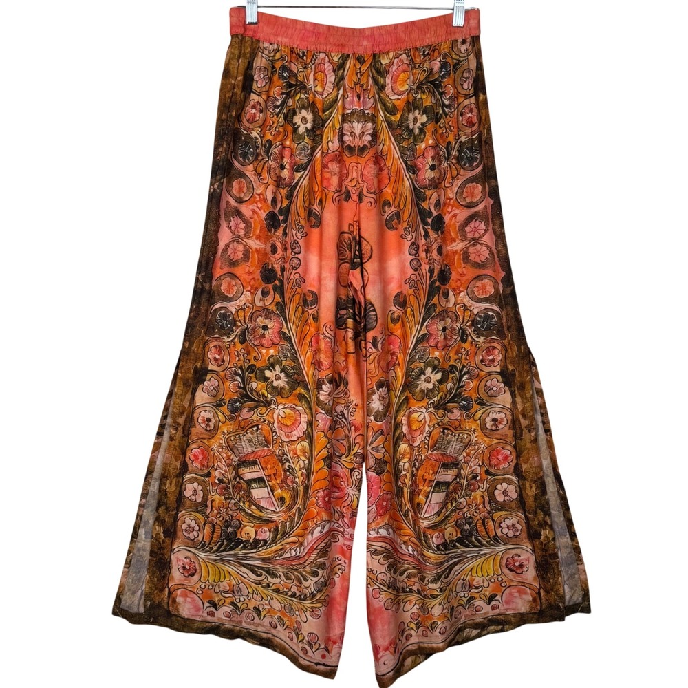 NWT Natural Life Boho Wide Leg Palazzo Pants Womens Large Floral Artsy Festival - Picture 2 of 11